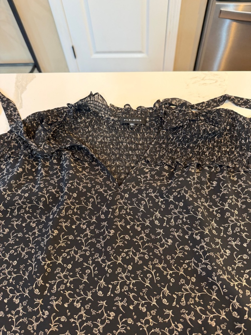 Pleione Black Floral Smocked-Strap Camisole